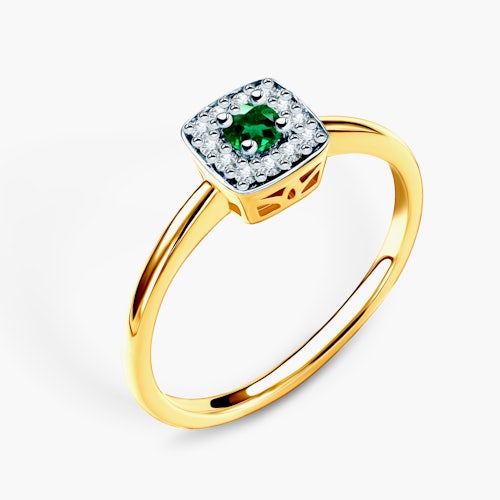 Pierścionek zaręczynowy SAVICKI: dwukolorowe złoto, szmaragd, diamenty